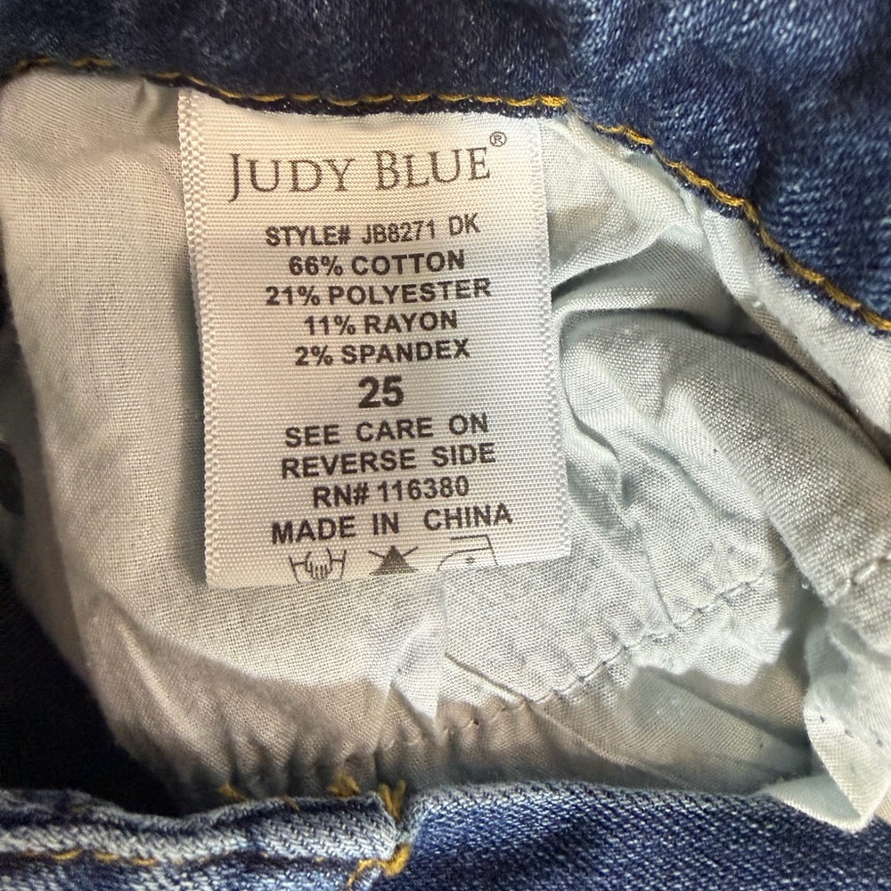 JUDY BLUE Relaxed Fit Mid Rise Distressed Jeans‎ Sz 25 Dark Blue JB8271 DK - Picture 4 of 5